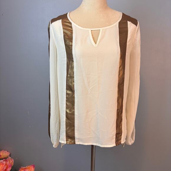 Jealous Tomato Sheer Blouse Cream/ Gold Womens Medium Long Sleeve Tunic Top - Picture 1 of 7